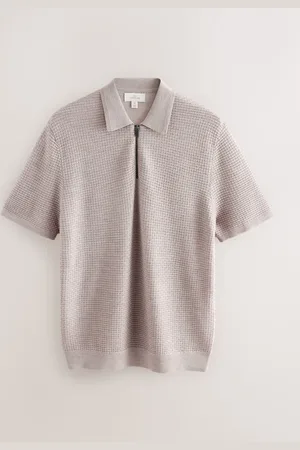 Next Regular Fit Signature 100% Merino Textured Short Sleeve Quarter Zip Knit Polo Shirtmedium