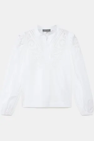 mint&berry 100% Broderet bluse i bomuldsmall