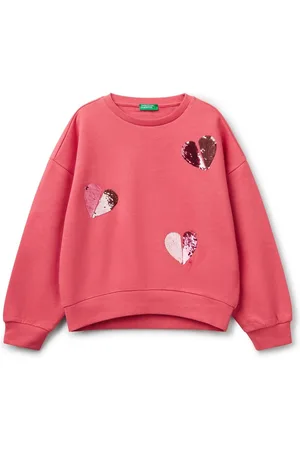 Benetton Pink Girls Pull On Crewneck 100% Cotton Sweatshirt122128cm