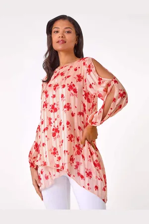 Roman Rose Print Metallic Tunic Top46