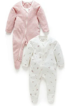 Purebaby 100% Bomuld Zip Baby sovedragter 2 PakkeOp til 3 måneder (50 - 62cm)
