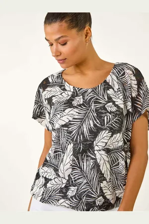 Roman Leaf Print Lace Bubble Hem Top48