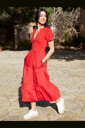 Threadbare 100% Cotton Tiered Jersey Poplin Mix Maxi Dress46