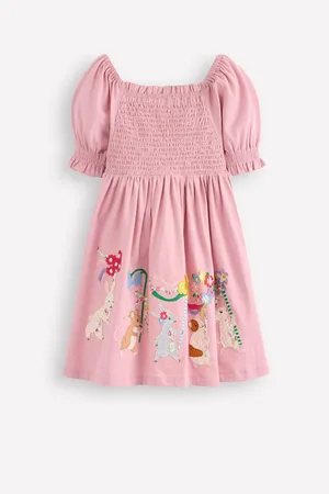 Boden Clare Shirred 100% Cotton Appliqué Dress122128cm