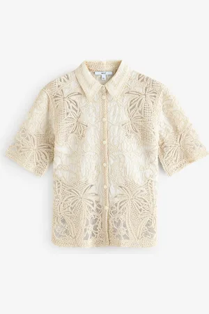 Next Crochet Lace Short Sleeve Holiday ShirtStor Almindelig