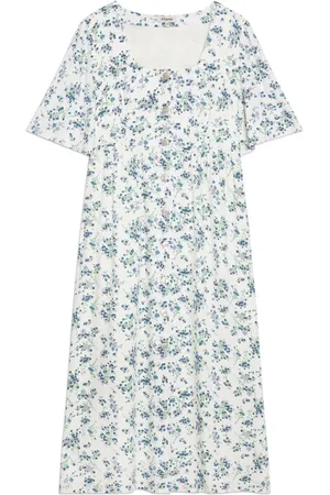 Albaray Blossom Print Linen Button White Dress40