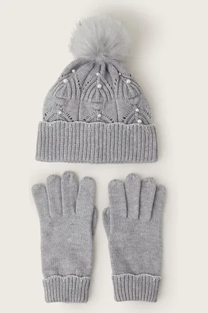 Monsoon Rosa Scallop Hat and Gloves Set6 - 10 år (116 - 140cm)