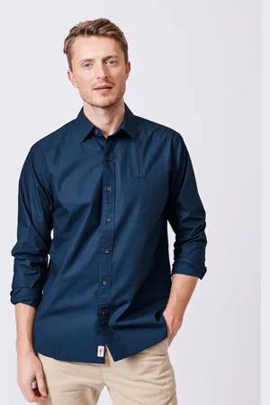 Aubin Blue Chase Poplin 100% Cotton Shirtmedium