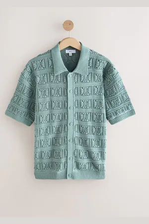 Next Relaxed Fit Cotton Rich Short Sleeve Flower Crochet Knitted ShirtX-Large