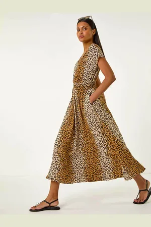 Roman Animal Print Shirred Waist Maxi Dress48