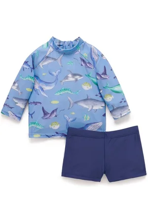 Purebaby Blue Submarine Long Sleeve Rashie Short Sets8086cm