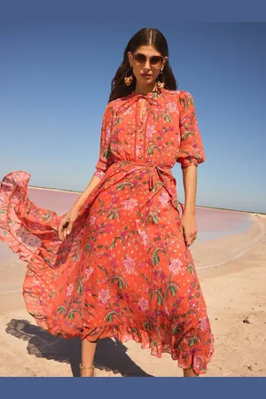 Love & Roses V & A I Metallic Notch Neck 3/4 Sleeve Midi Dress46