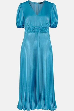 Whistles Blue Delilah Satin Pleat Dress42