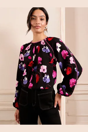 Love & Roses Pintuck Rund hals Langærmet Bluser36