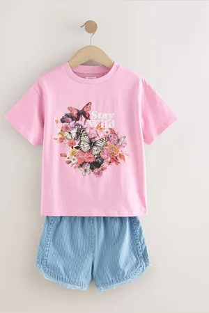 Next Butterfly 100% Cotton T-Shirt And Denim Short Set (3-16yrs)116122cm