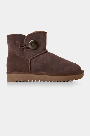 Joe Browns Cosy Sheepskin Real Suede Button Detail Ankle Boots