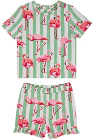 Chelsea Peers Kids Organic Cotton Flamingo Stripe Short Pyjamas Set98104cm