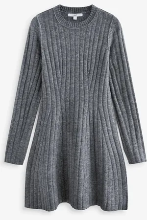 Next Ribbet Fit And Flare Mini Strikket Trøje Kjole Med UldL