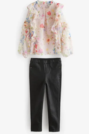 Ted Baker Pink Floral Blouse and PU Leggings Set6 år (116cm)