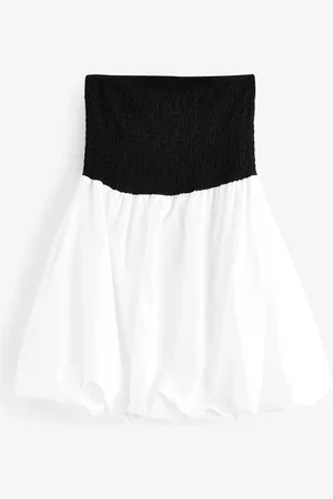 Next 100% Cotton Woven Jersey Mix Puffball Hem Bandeau Mini Dress44