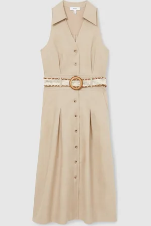 Reiss Annie Linen Belted Sleeveless Midi Dress40