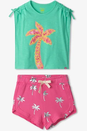 Hatley Pink Palm 100% Cotton T-Shirt and Shorts Set122128cm