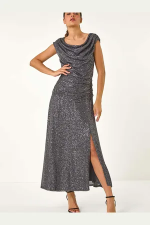 Roman Sequin Cowl Neck Stretch Maxi Dress48
