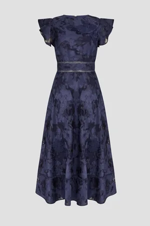 Monsoon Josie Flutter Sleeve Floral Print Jacquard Midi Dress52