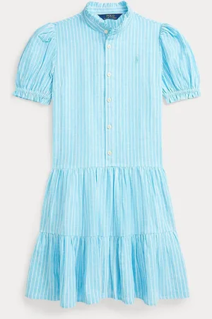 Ralph Lauren Girls Striped Tiered Linen Cotton Dress146152cm