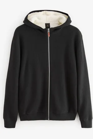 Next Relaxed Fit 100% Cotton Borg Lined Knit Zip Up HoodieS