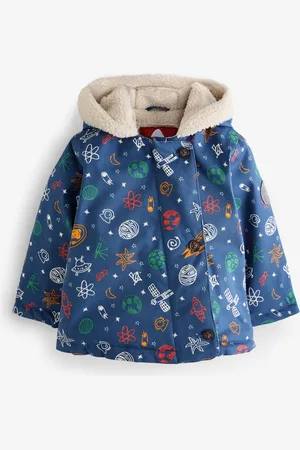 Frugi Blue Little Space Print Waterproof Parka Coat2 - 3 år (92 - 98cm)