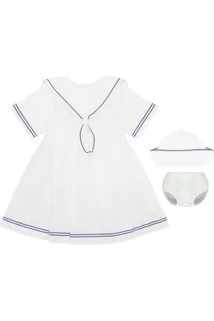 Emile et Rose Linen style sailor 100% Cotton White Dress56cm