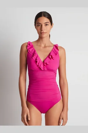 Ralph Lauren Pink Beach Club Solids Ruffle Front Swimsuit