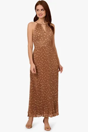 Adrianna Papell Print Pleat Ankle Brown Dress36