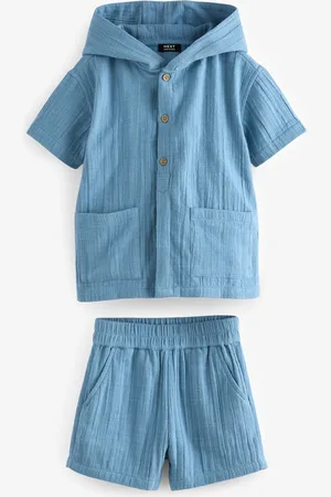 Next 100% Cotton Short Sleeve Texture Hooded Shirt and Shorts Set (3mths-7yrs)3 - 4 år (98 - 104cm)