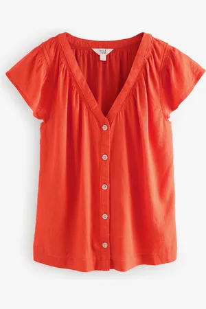 Next Button Down Flæsekant Ærmet Top Med Hør44