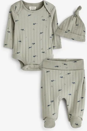Mamas & Papas Grå 100% Bomuld Whale Tryk Heldragt Sæt 3 PiecesUp to 1 Month (56cm)