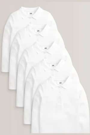 Next 5 Pakke 100% Cotton Langærmet School Polo-skjorter (3-16år)13 år (158cm)