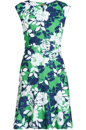 Gina Bacconi Green Gracey Floral Print Cap-Sleeve Dress