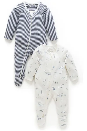 Purebaby 100% Bomuld Zip Baby sovedragter 2 PakkeNyfødt