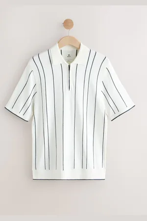 Next Regular Fit Short Sleeve Vertical Stripe Knit Quarter Zip Polo ShirtX-Small