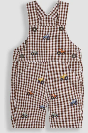 JoJo Maman Bébé Embroidered Gingham 100% Cotton Dungarees8086cm