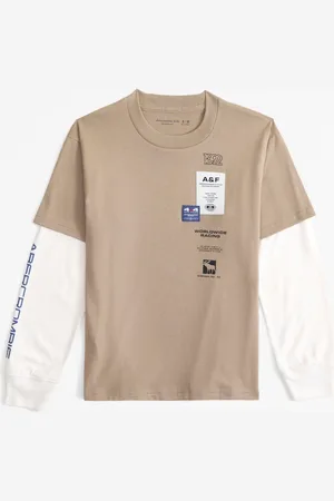 Abercrombie & Fitch Natural Graphic Logo 2 Layer T-Shirt13 - 14 år (158 - 164cm)