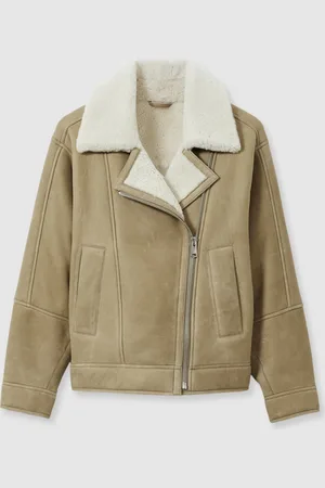 Reiss Mona Shearling-Lined Leather Aviator JacketXS