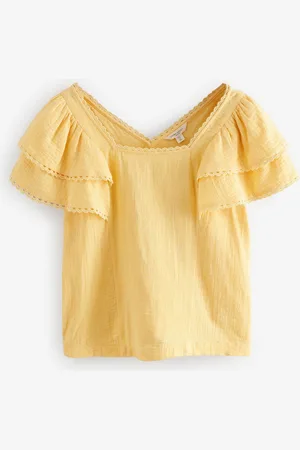 Laura Ashley Ruffle Sleeve 100% Cotton Top with Lace Trims44