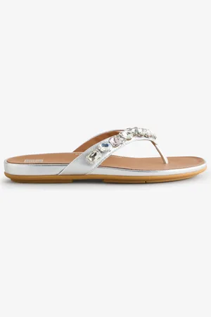 FitFlop Silver Gracie Jewel-Deluxe Metallic-Leather Sandalseu39