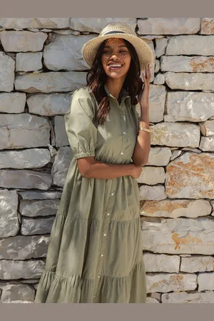 Threadbare 100% Cotton Button Down Collared Tiered Maxi Shirt Dress40
