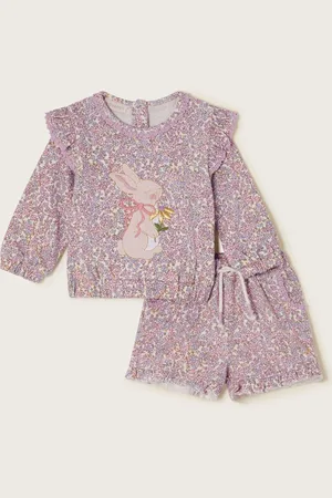 Monsoon Bunny Appliqué Floral Print Sweatshirt and Shorts 100% Cotton Set6268cm
