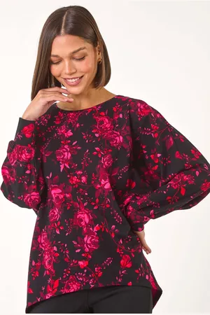 Roman Rose Floral Print Stretch Hem Top40