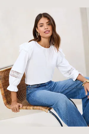 Lipsy London Lace Detail Long Sleeve 100% Cotton Top44